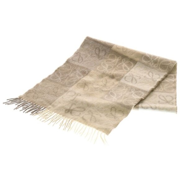 Loewe Accessories - Loewe Anagram Fringe Muffler Beige Cashmere Wool Scarf